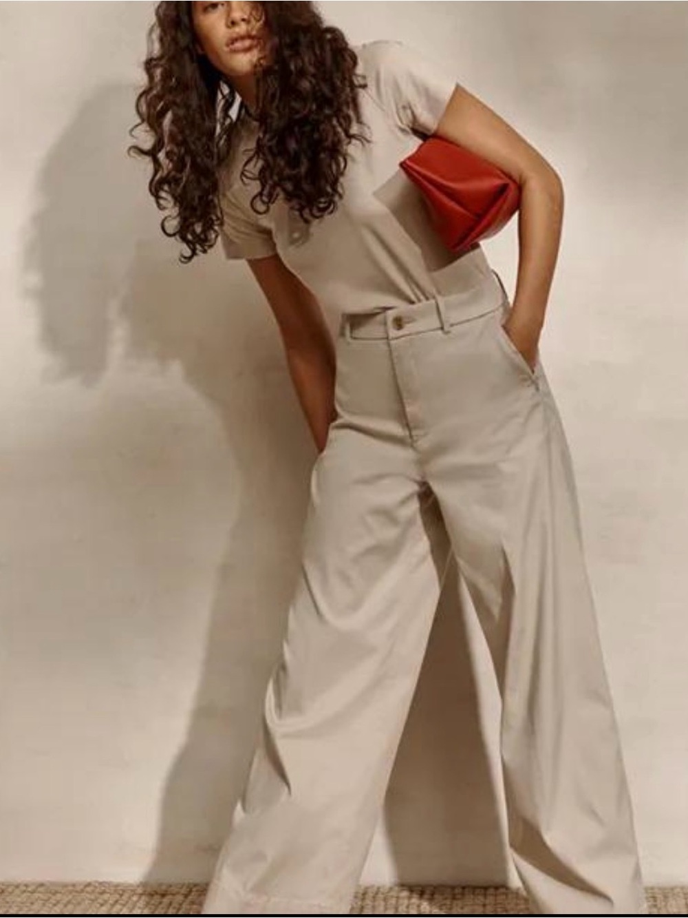 SPANX Ivory Stretch Twill Cropped Wide Leg Pants High Rise Culotte XS